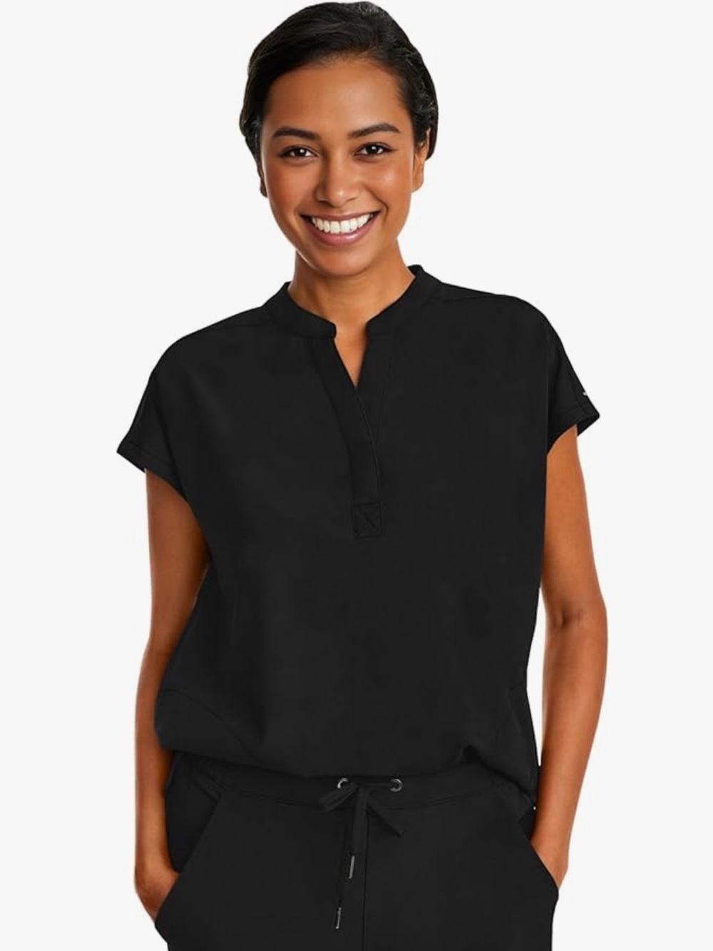 healing hands Black Short-Sleeve Split-Neck Tunic Scrub Top